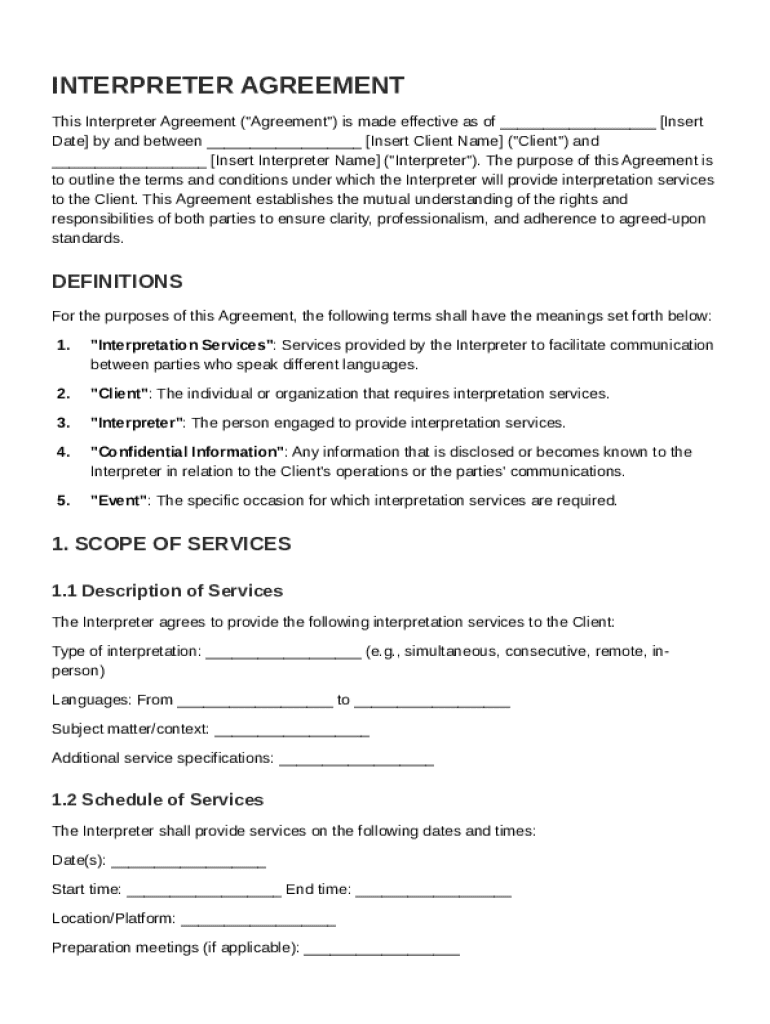 Interpreter Agreement Template Preview on Page 1