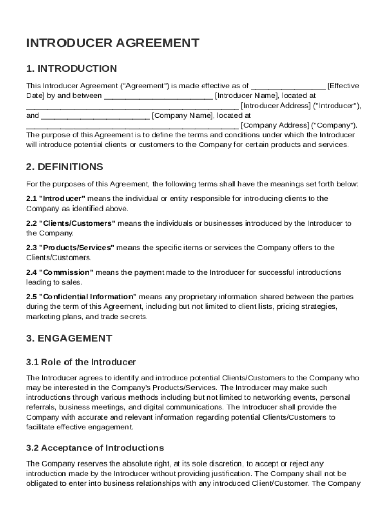 Introducer Agreement Template Preview on Page 1