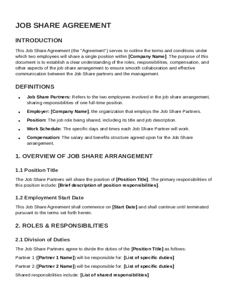 Job Share Agreement Template Preview on Page 1