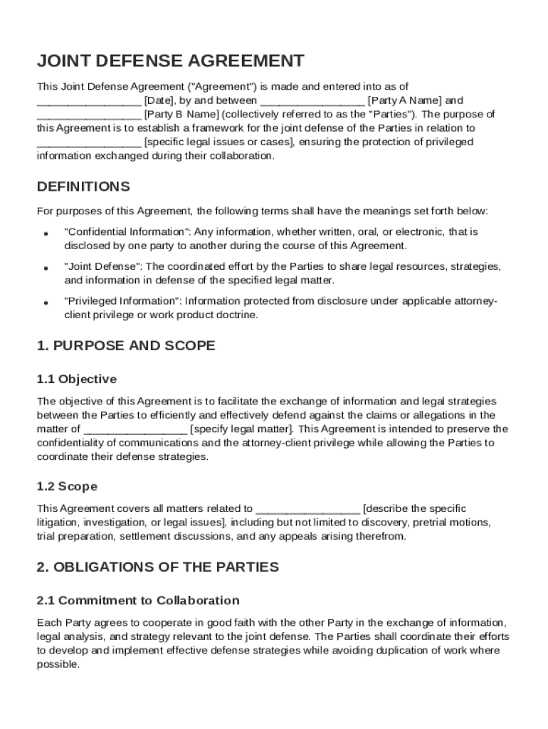 Joint Defense Agreement Template: Fill out sign online DocHub