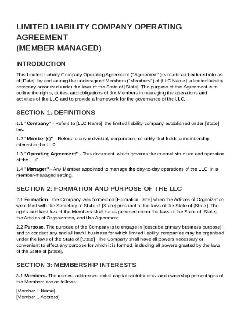 LLC Operating Member Managed Agreement Template: Fill out sign online