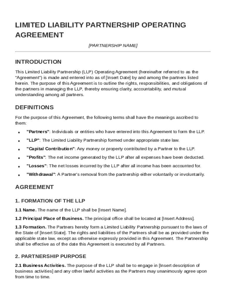 LLP Operating Agreement Template Preview on Page 1