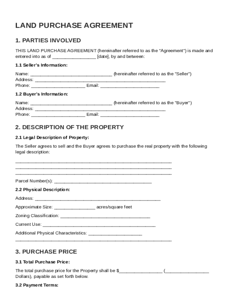 Land Purchase Agreement Template Preview on Page 1