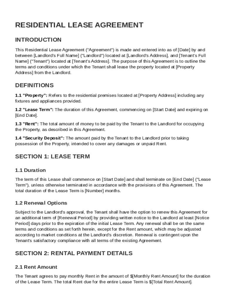 Landlord and Tenant Lease Agreement Template Preview on Page 1