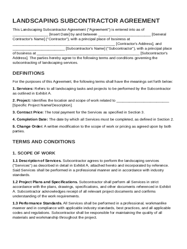 Landscaping Subcontractor Agreement Template: Fill out sign online