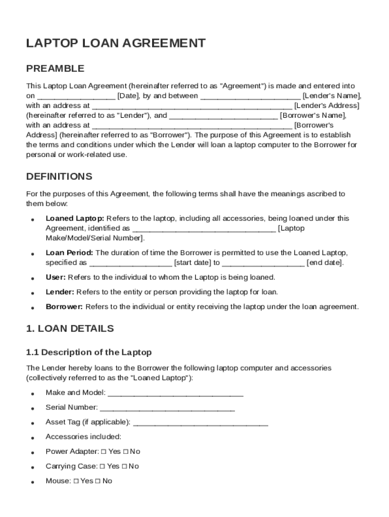 Laptop Loan Agreement Template Preview on Page 1