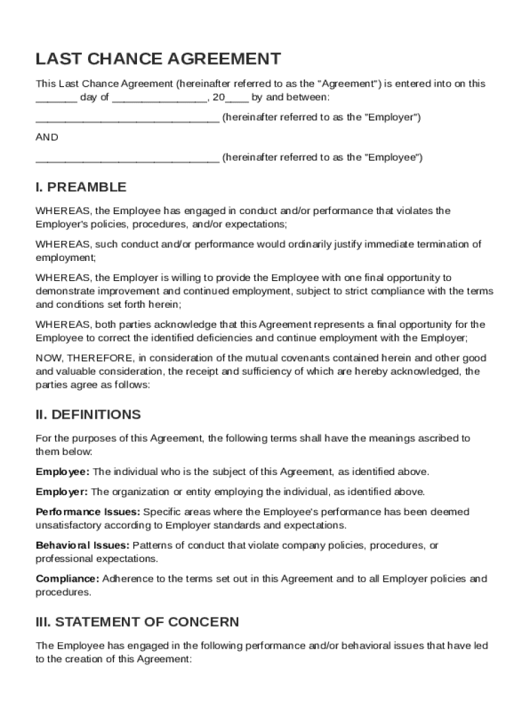 Last Chance Agreement Template Preview on Page 1