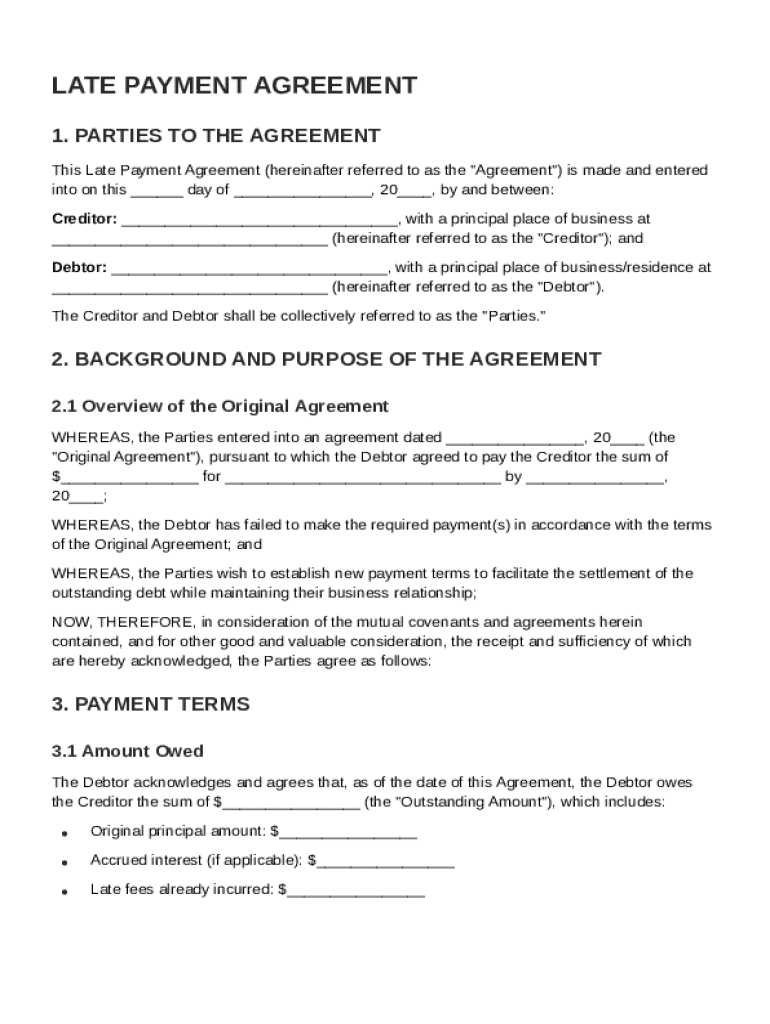 Late Payment Agreement Template Preview on Page 1