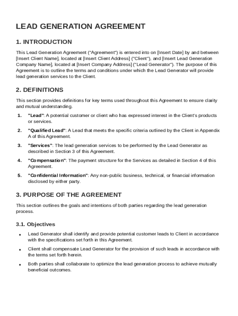 Lead Generation Agreement Template Preview on Page 1