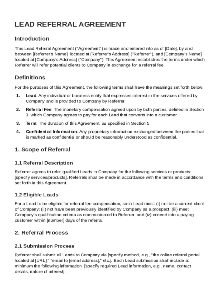 Lead Referral Agreement Template Preview on Page 1