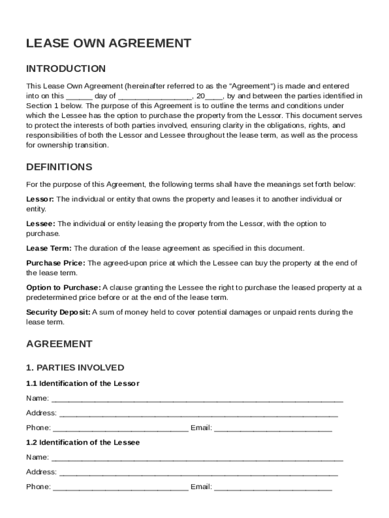 Lease Own Agreement Template Preview on Page 1
