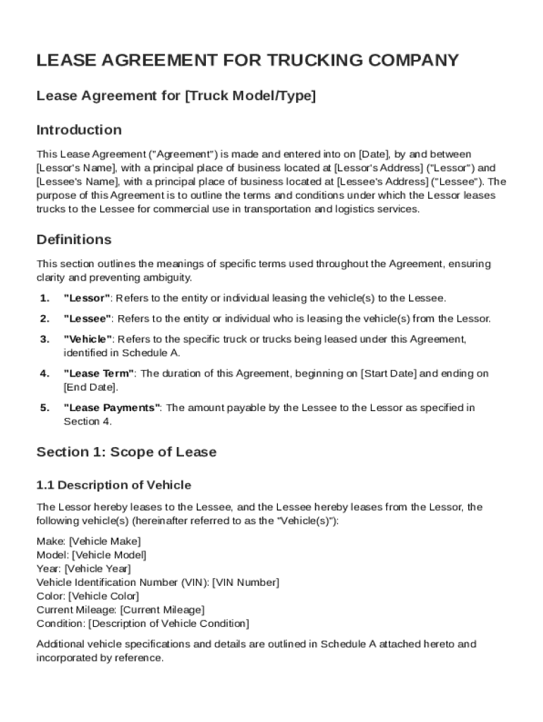 Lease for a Trucking Company Agreement Template Preview on Page 1