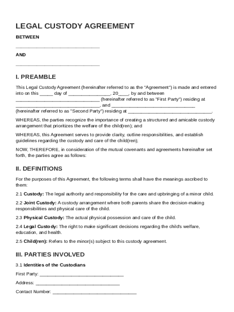 Legal Custody Agreement Template: Fill out sign online DocHub