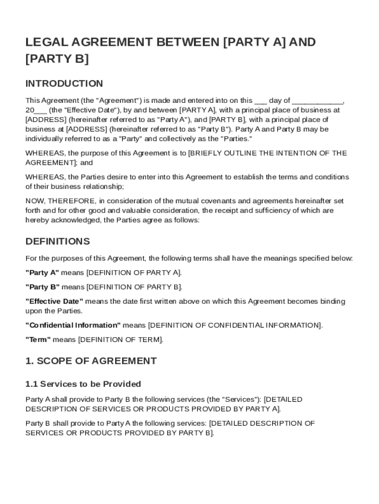 Legal Written Agreement Template Preview on Page 1