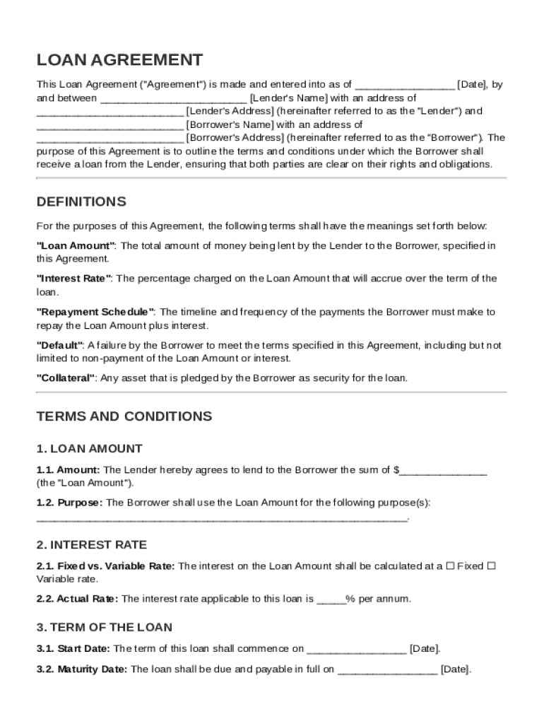 Legally Binding Loan Agreement Template Preview on Page 1
