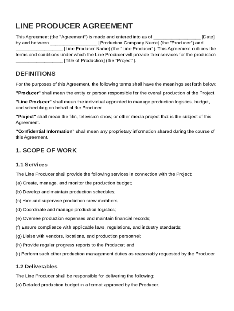 Line Producer Agreement Template Preview on Page 1