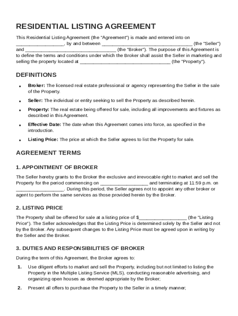 Listing Agreement Template Preview on Page 1