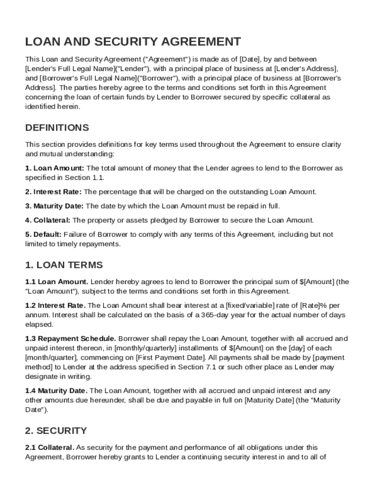 Loan and Security Agreement Template Preview on Page 1