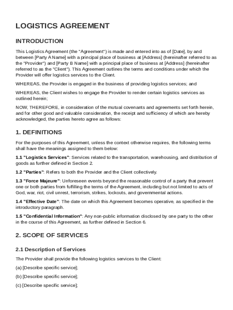 Logistics Agreement Template Preview on Page 1