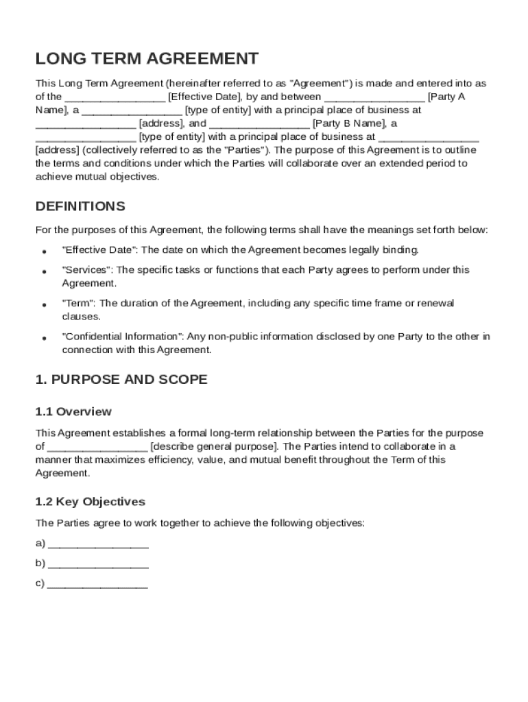 Long Term Agreement Template Preview on Page 1