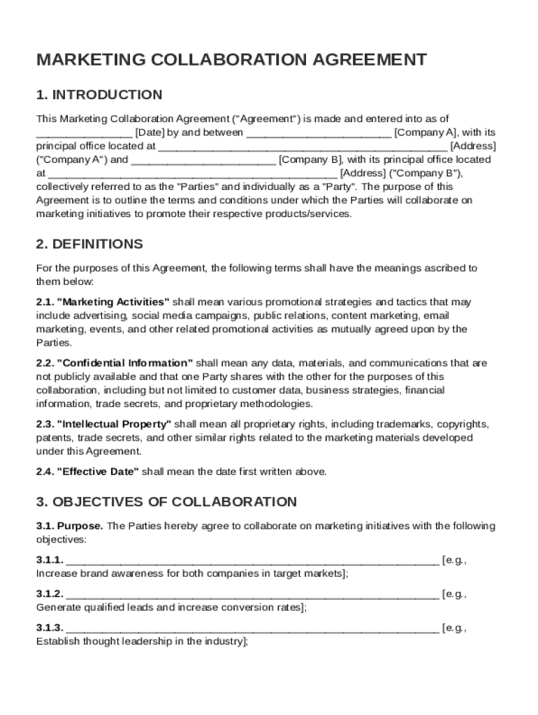 Marketing Collaboration Agreement Template Preview on Page 1