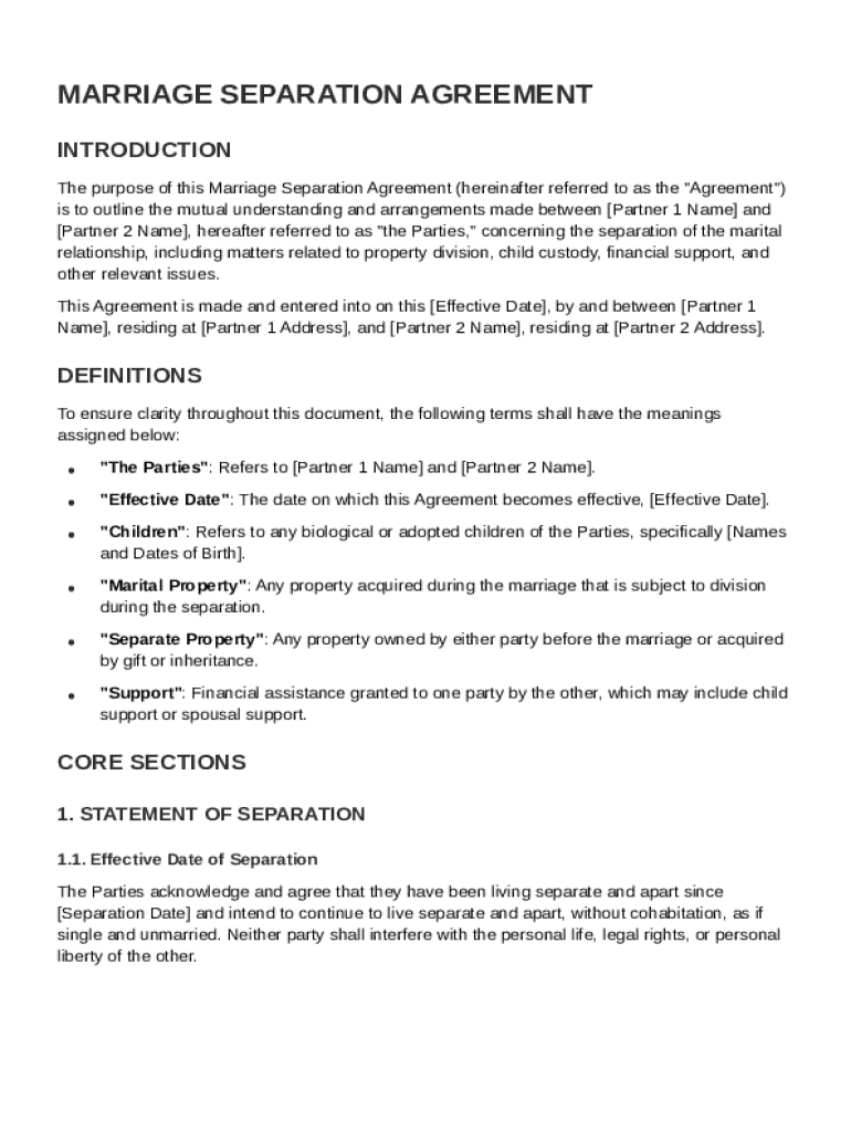 Marriage Separation Agreement Template Preview on Page 1
