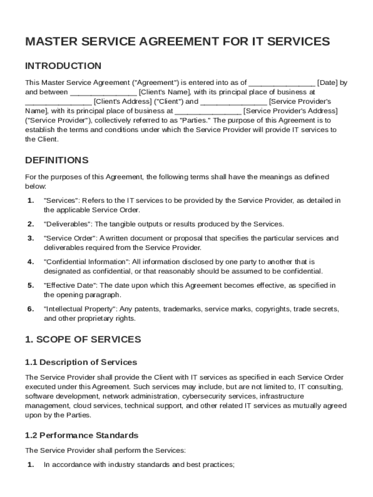 Master Service For IT Service Agreement Template Preview on Page 1