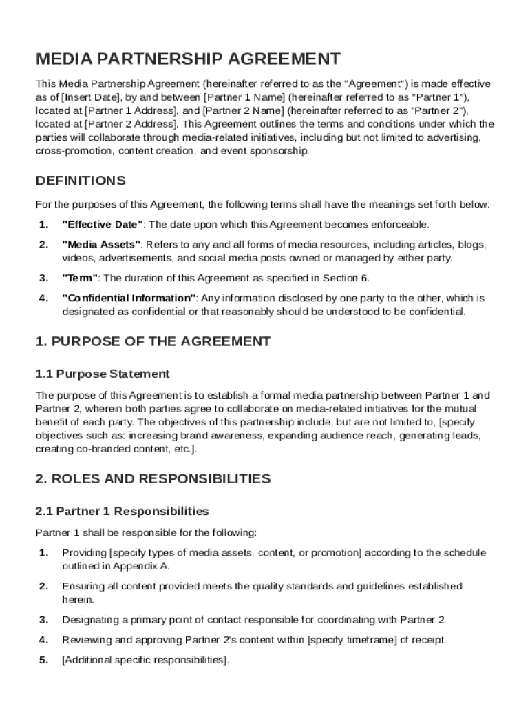Media Partnership Agreement Template Preview on Page 1