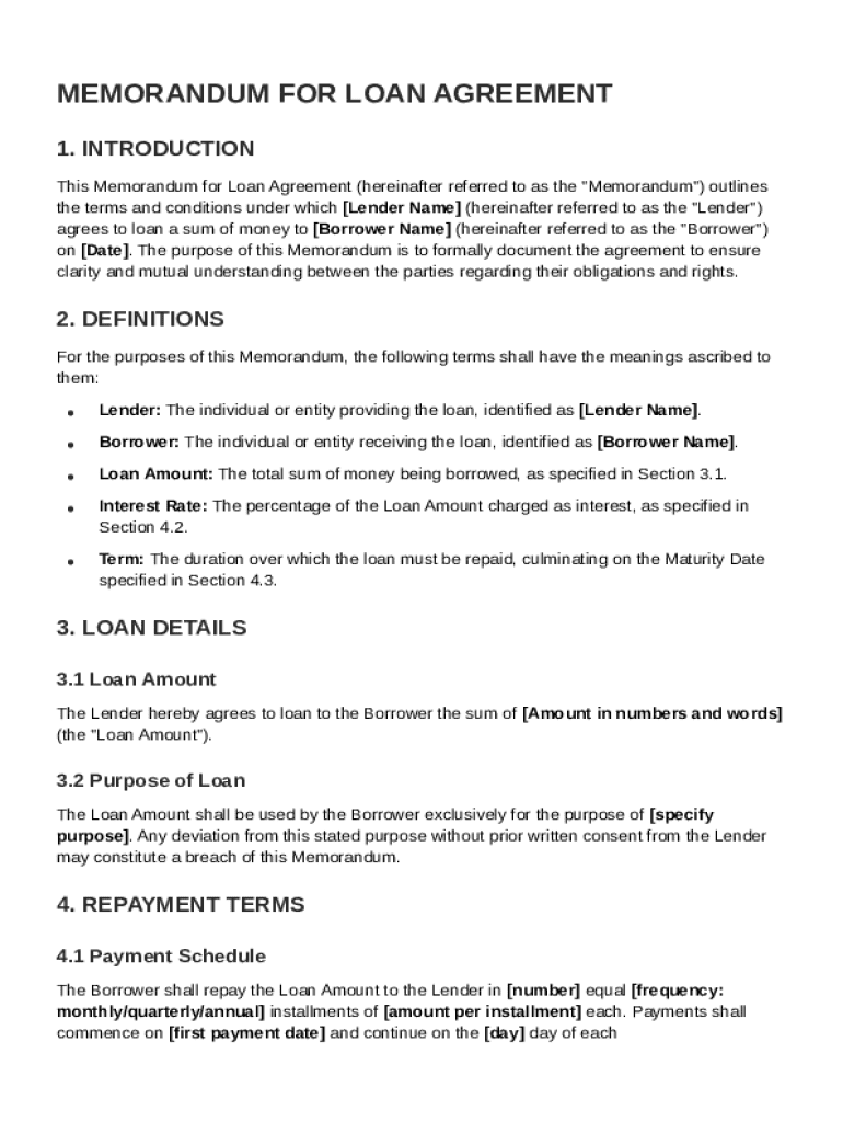 Memorandum Of For Loan Agreement Template Fill Out Sign Online DocHub