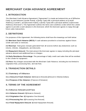 Merchant Cash Advance Agreement Template Form Fill Online Printable