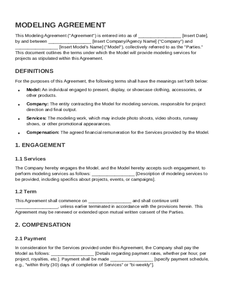 Modeling Agreement Template Preview on Page 1