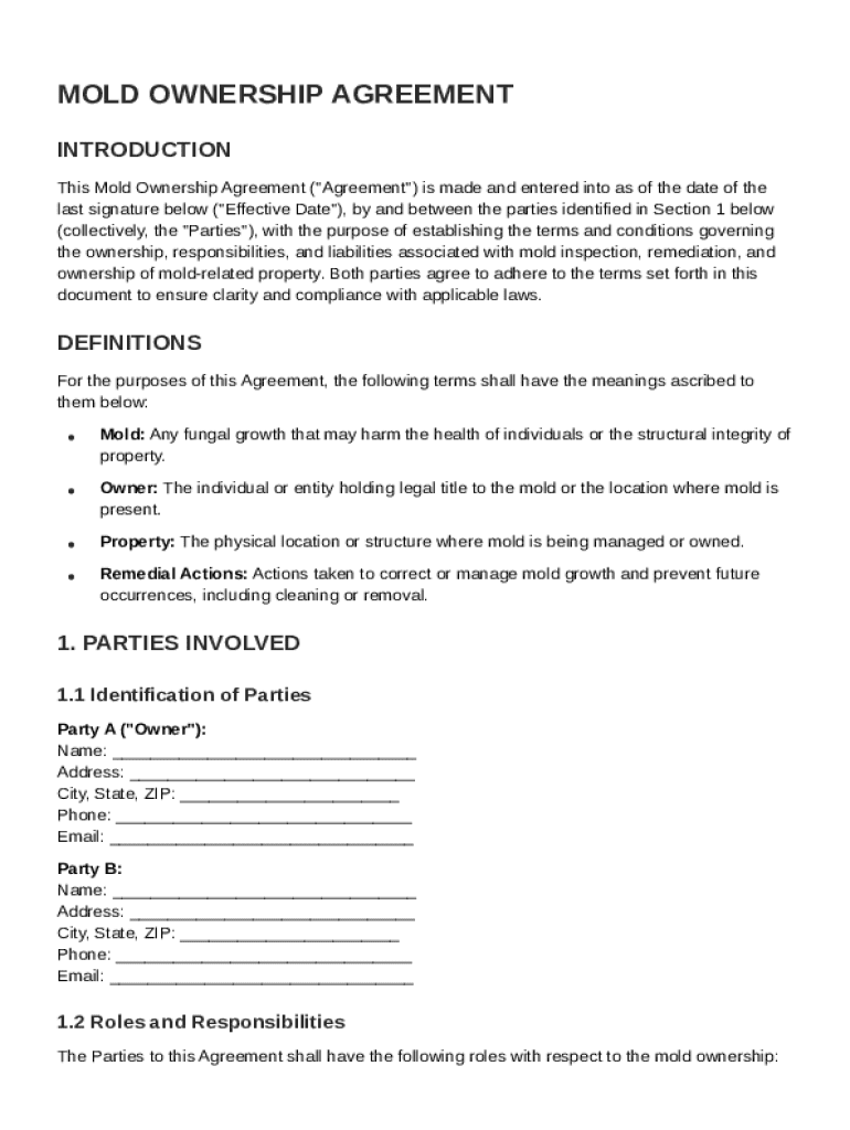 Mold Ownership Agreement Template Preview on Page 1