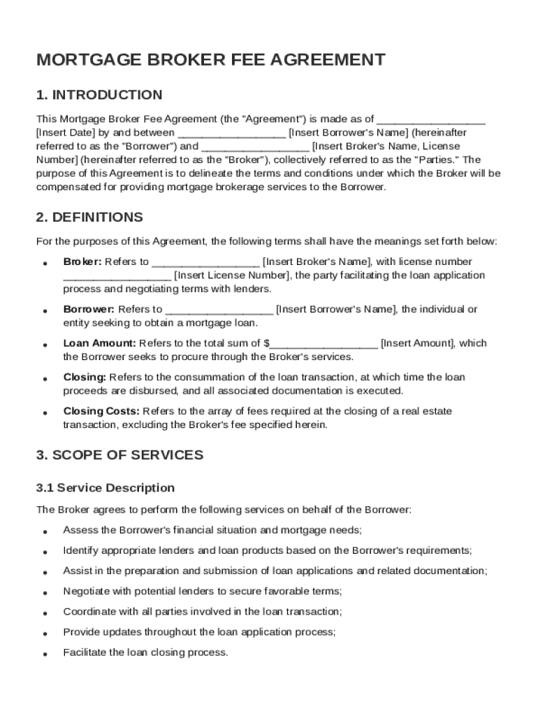 Mortgage Broker Fee Agreement Template Preview on Page 1