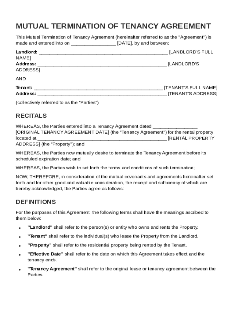 Mutual to End Tenancy Agreement Template Preview on Page 1