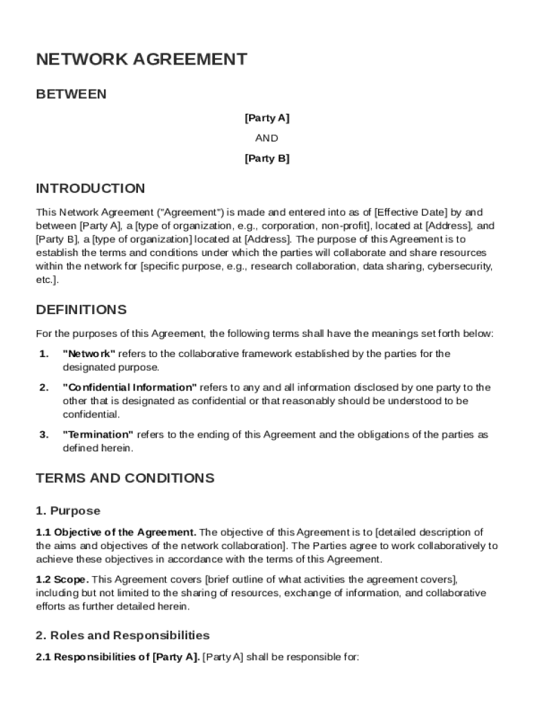 Network Agreement Template Preview on Page 1
