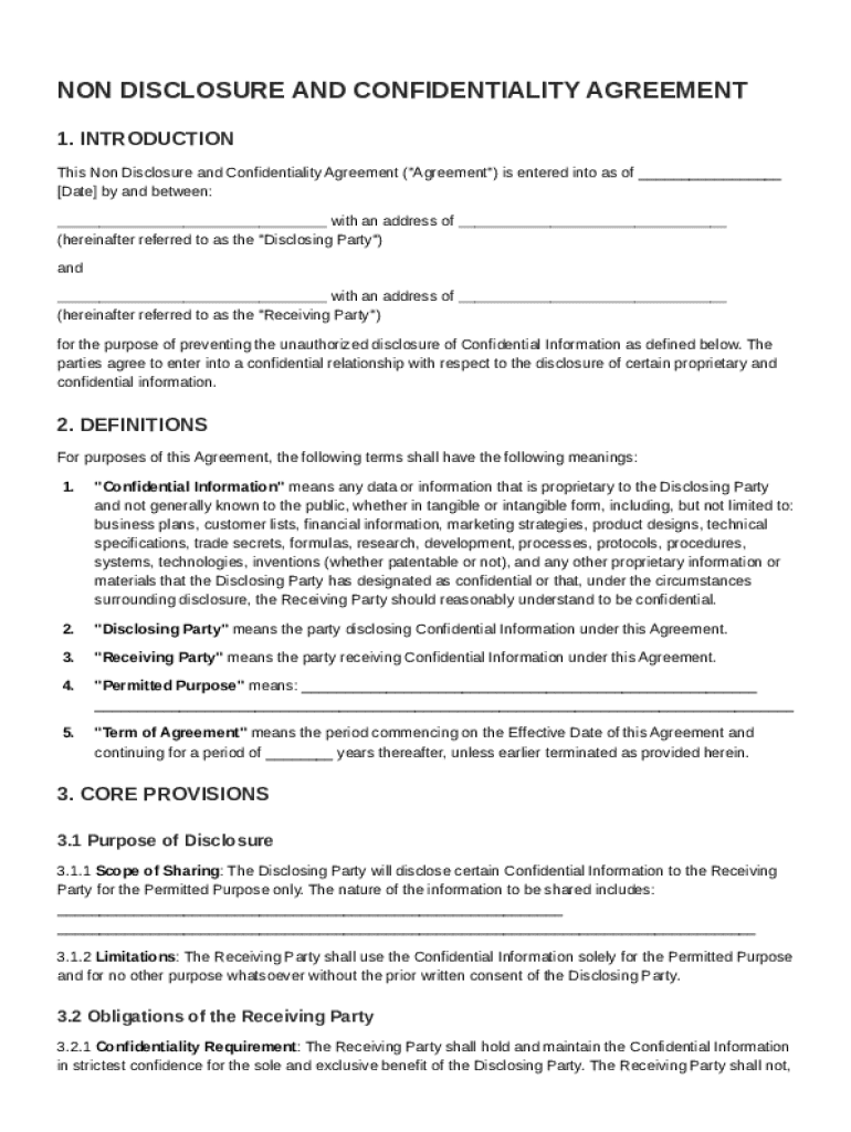 Non Disclosure Confidentiality Agreement Template: Fill out sign