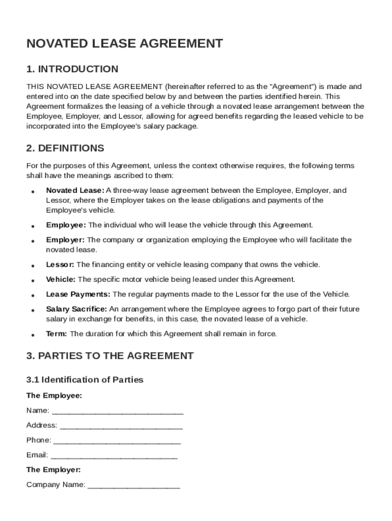 Novated Lease Agreement Template Preview on Page 1