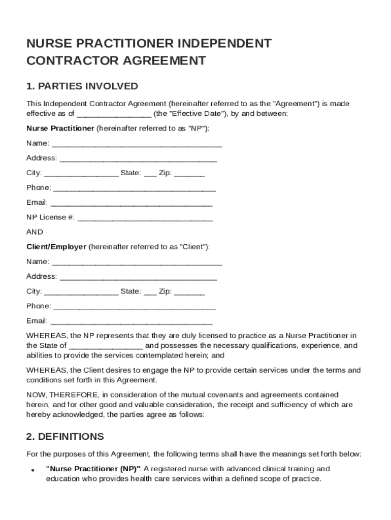 Nurse Practitioner Independent Contractor Agreement Template Preview on Page 1