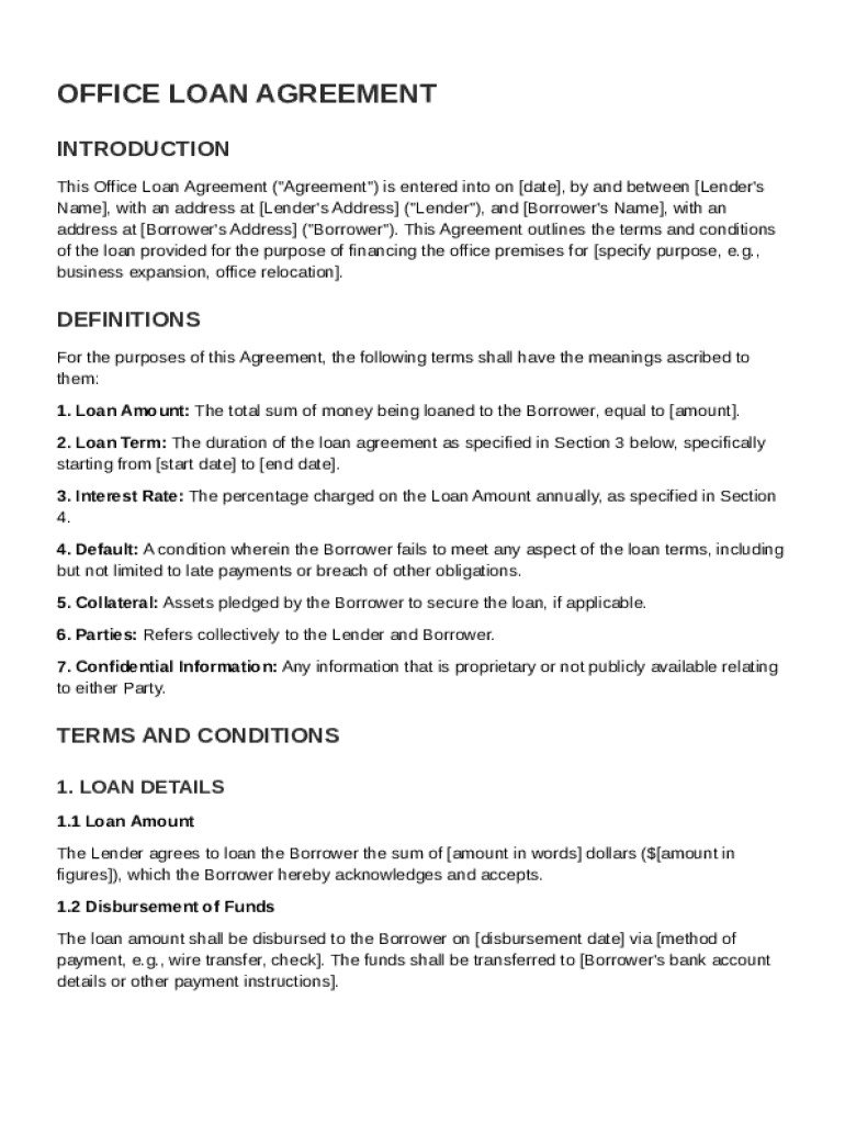 Office Loan Agreement Template Preview on Page 1