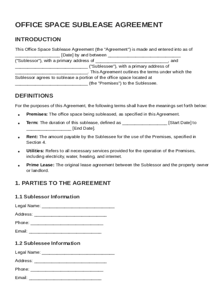 Office Space Sublease Agreement Template: Fill out sign online DocHub