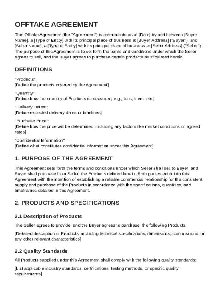 Offtake Agreement Template Preview on Page 1