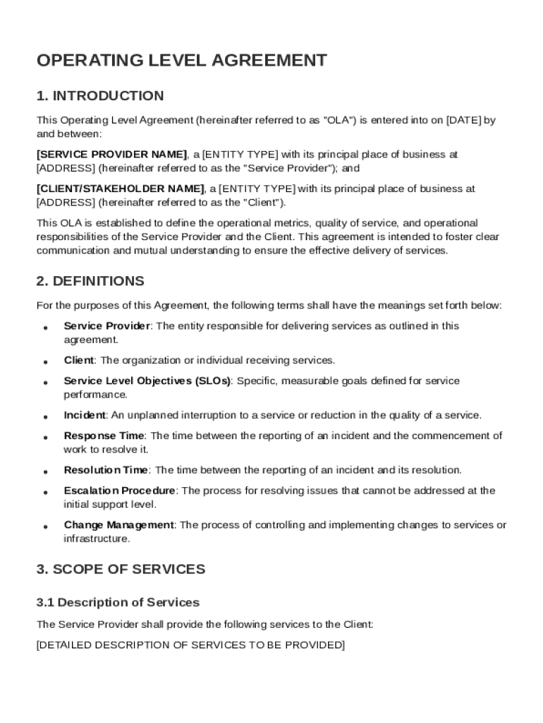 Operating Level Agreement Template Preview on Page 1