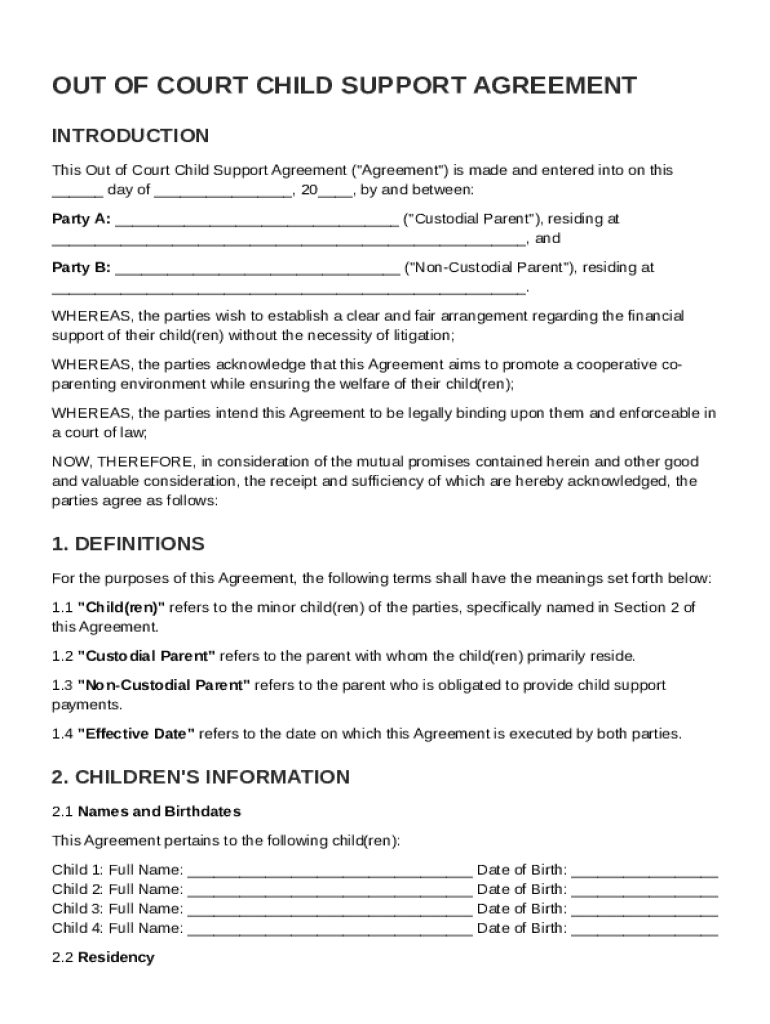 Out of Court Child Support Agreement Template Preview on Page 1