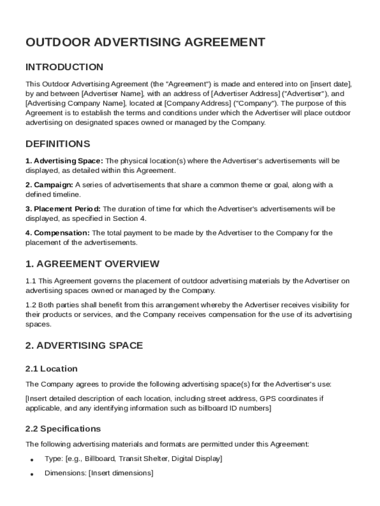Outdoor Advertising Agreement Template Preview on Page 1