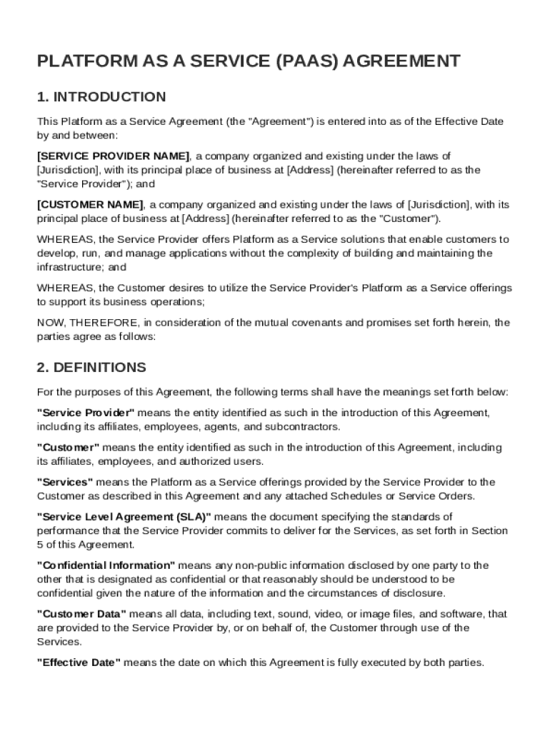 Paas Agreement Template Preview on Page 1