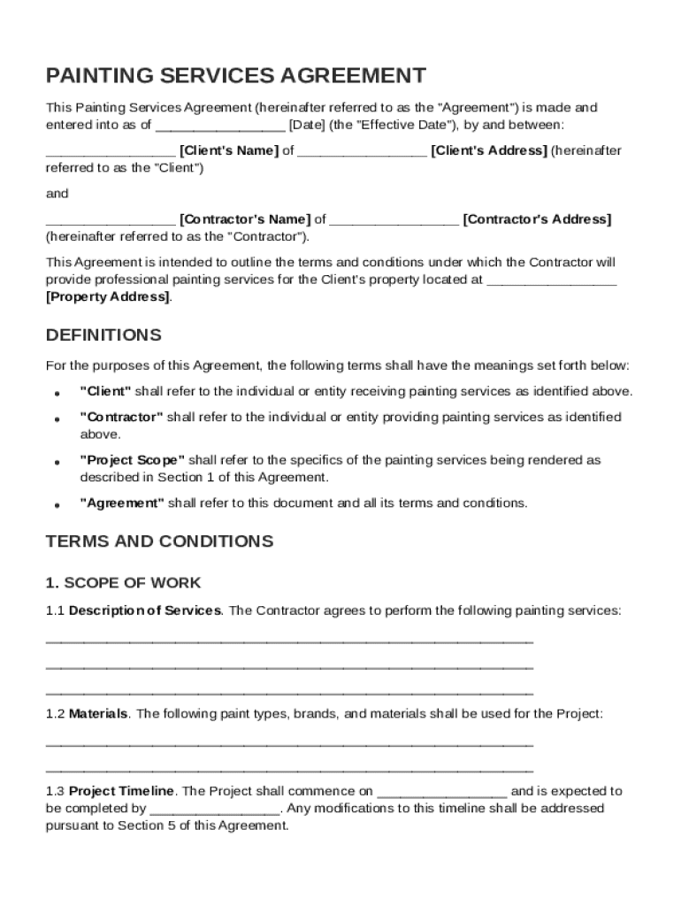 Painting Agreement Template Preview on Page 1