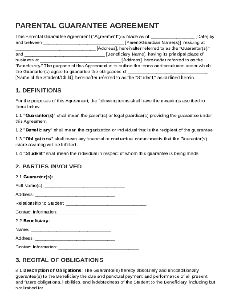 Parental Guarantee Agreement Template Fill Out Sign Online DocHub