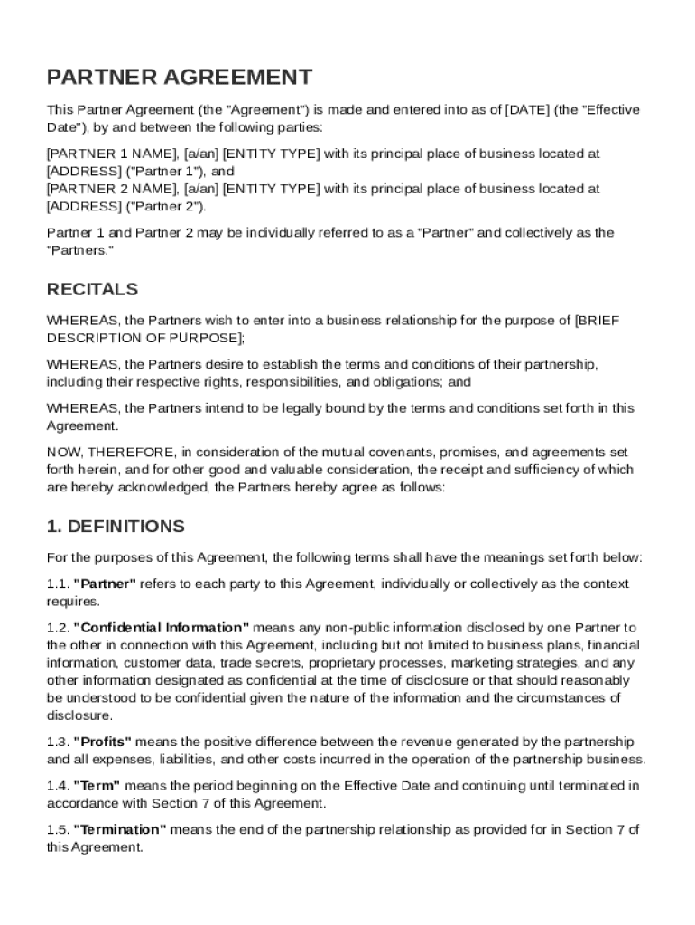 Partner Agreement Template Preview on Page 1
