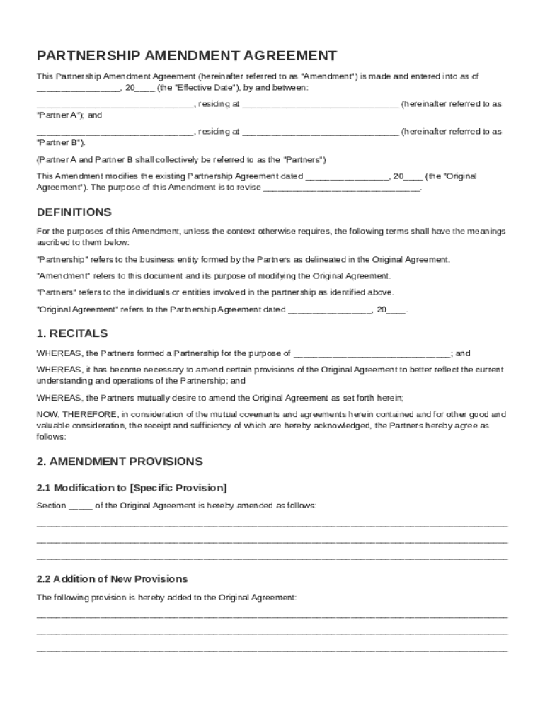 Partnership Amendment Agreement Template Preview on Page 1