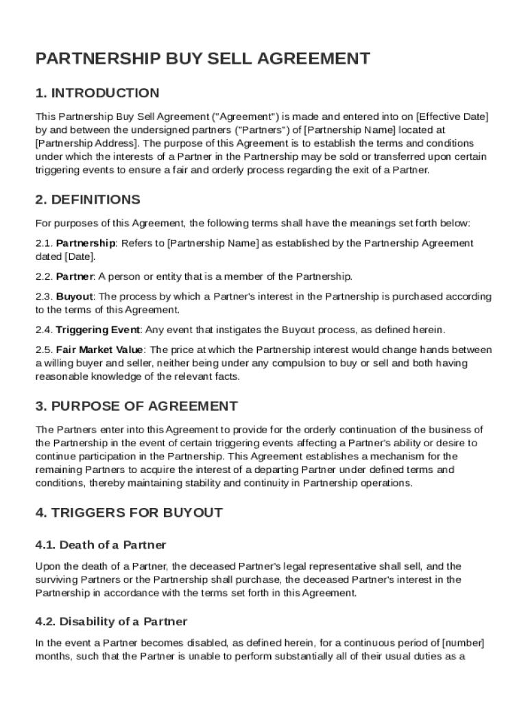 Partnership Buy Sell Agreement Template Preview on Page 1